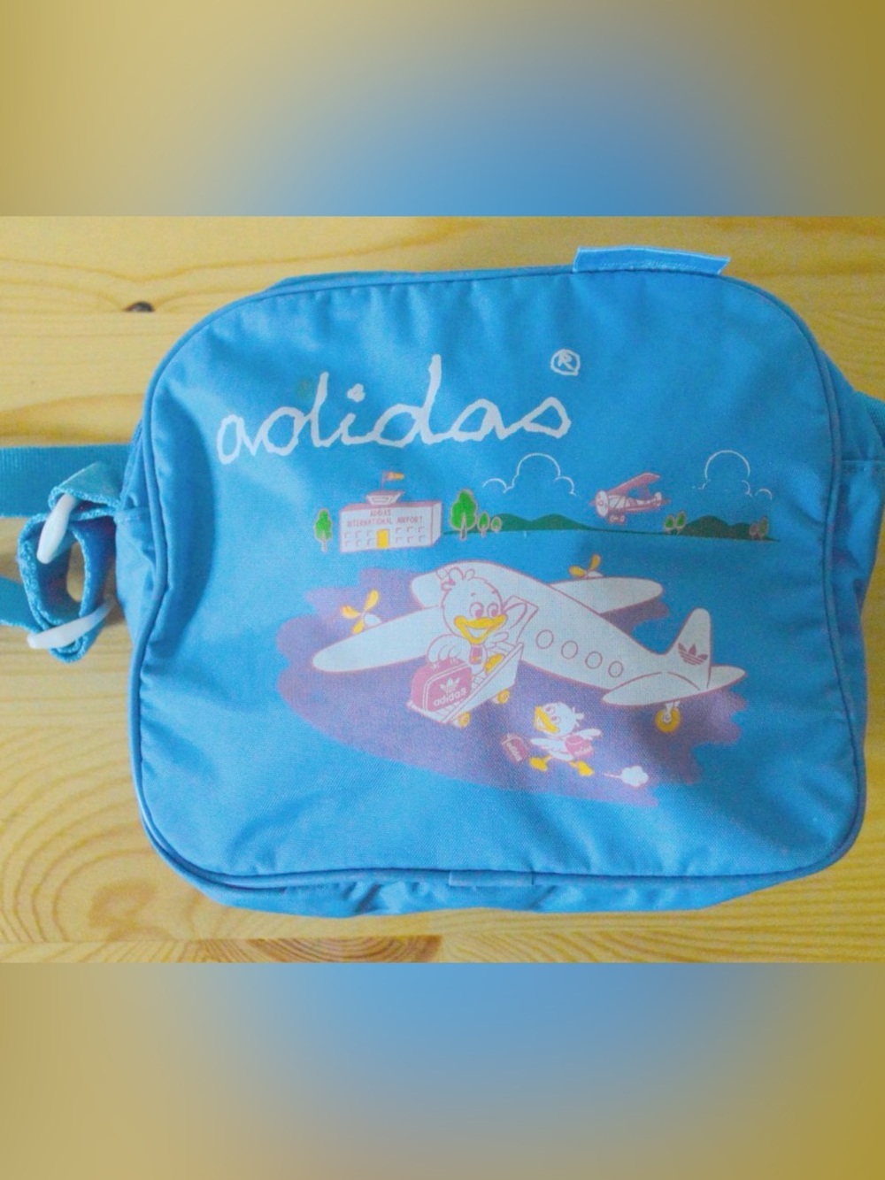 adidas Kids Light Blue Cartoon Airplane Crossbody Bag